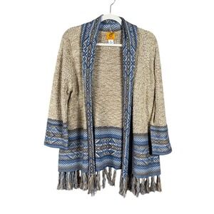 Aztec Print Open Front Duster Cardigan Sweater Size XL Southwestern Oversized